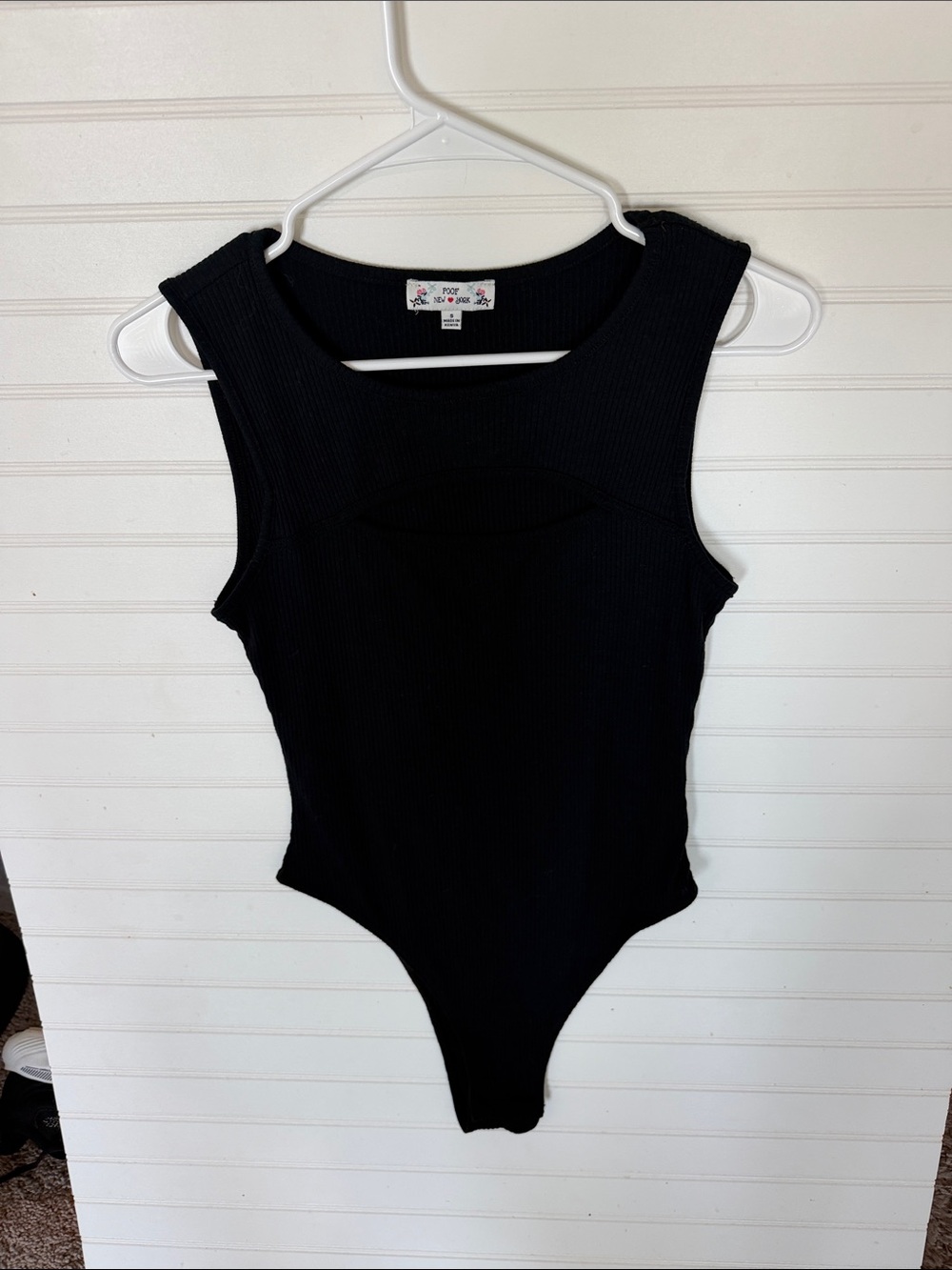 Poof! Black Ribbed Tank Bodysuit